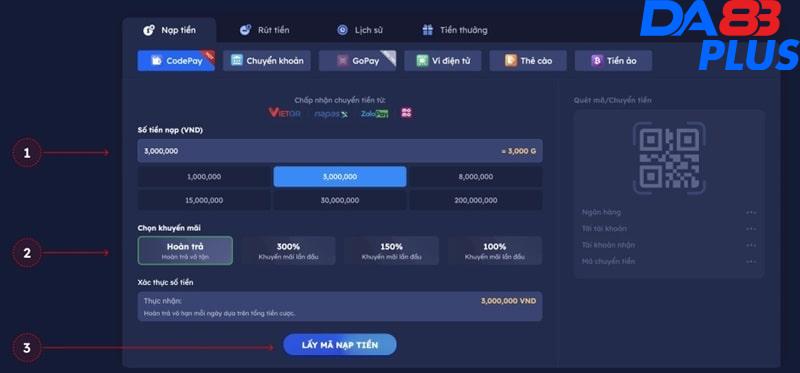 Codepay được biết đến là cách nạp tiền nhanh vào tài khoản DA88