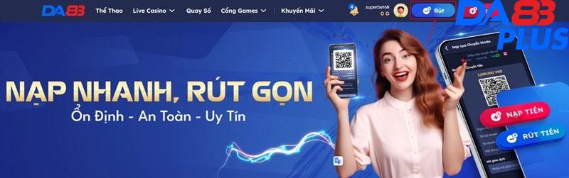 Chức năng rút tiền DA88 trên giao diện trang chủ